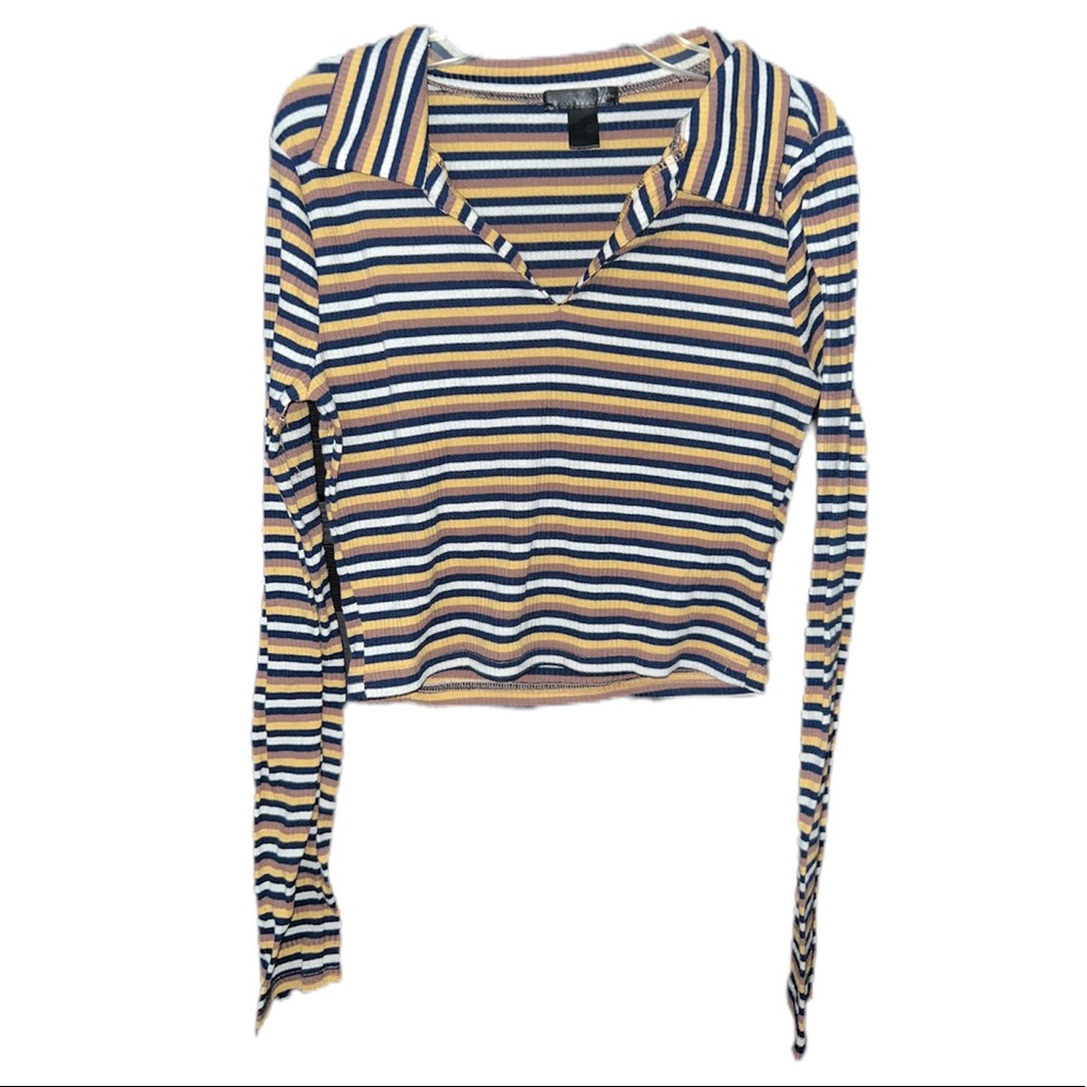 Ribbed & Striped Collared Top